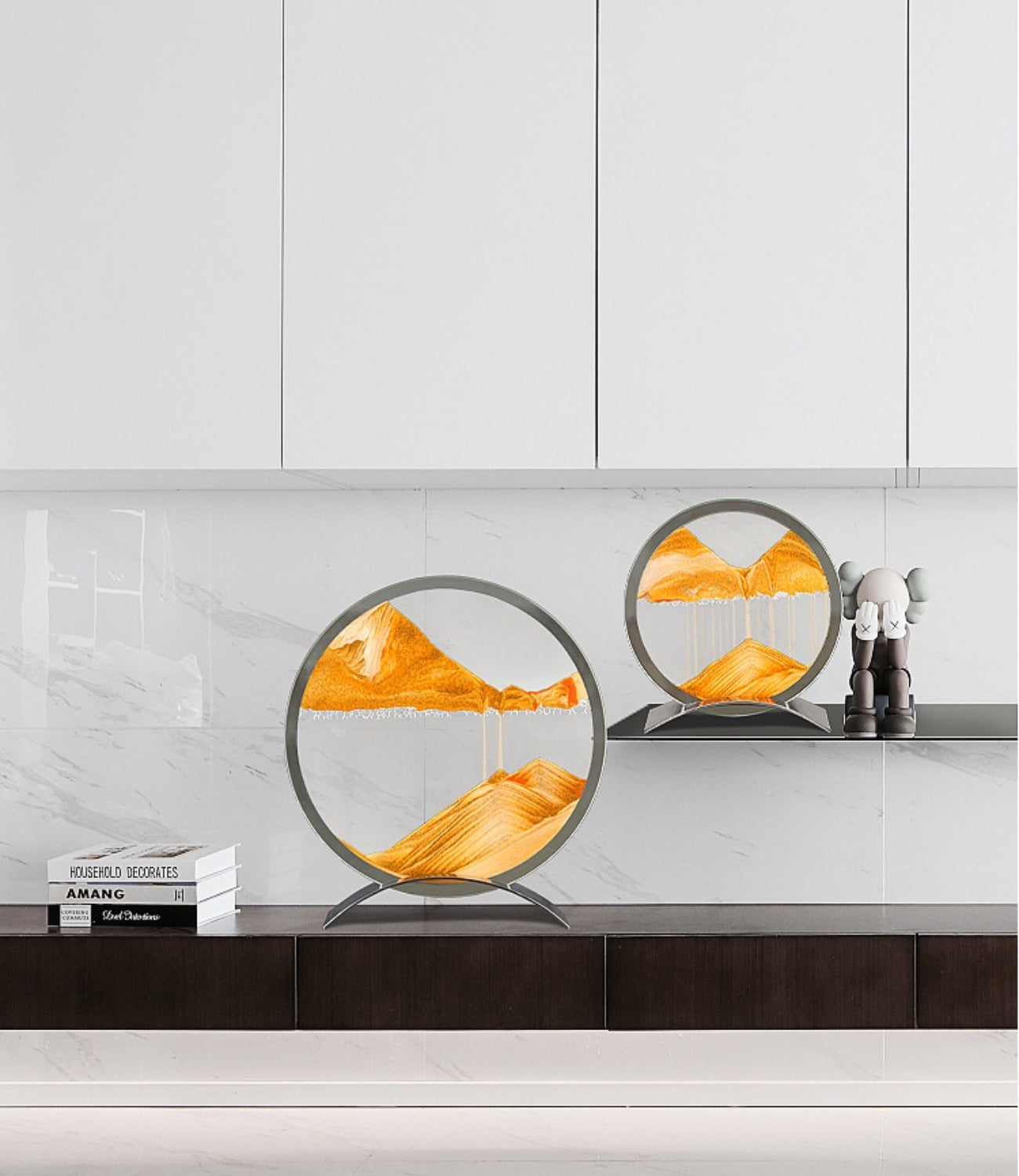 Yellow Showcase Image near Cabinet with Two Yellow Items
