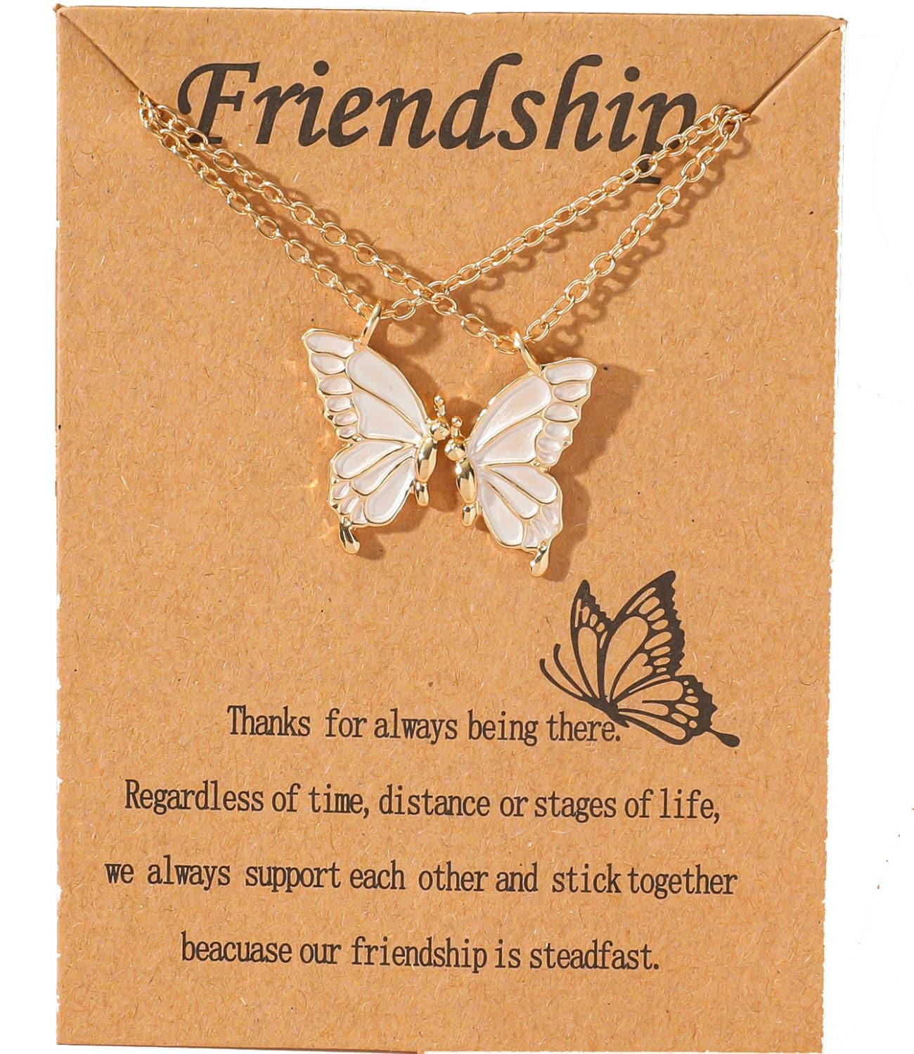 Golden butterfly on friendship card with friendship-related text.